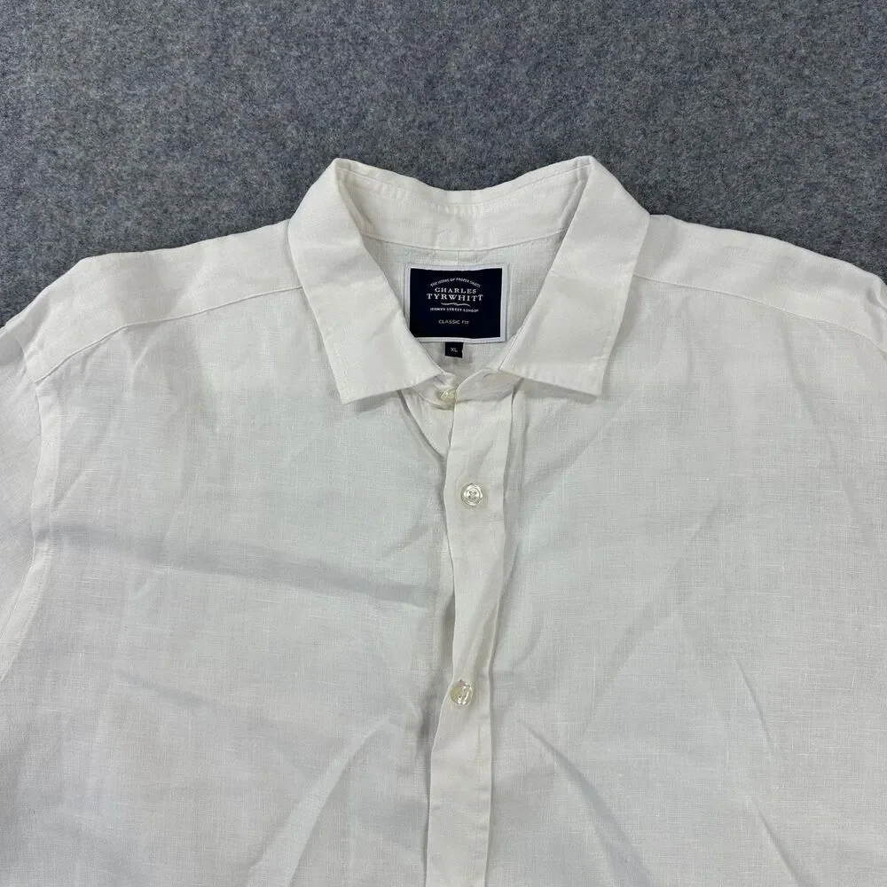 Charles Tyrwhitt Shirt Mens XL White Linen Long Sleeve Button Front Casual
